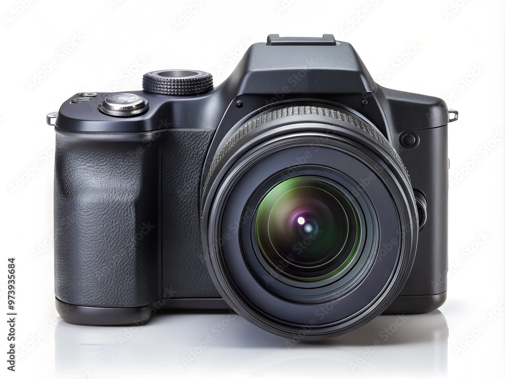 A sleek, modern camera with interchangeable lenses, adjustable settings, and a high-resolution LCD screen, isolated on A sleek, modern camera with interchangeable lenses, adjustable settings, and a high-resolution LCD screen, isolated on