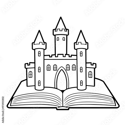 Elegant vector outline of a book with castle icon for versatile use.