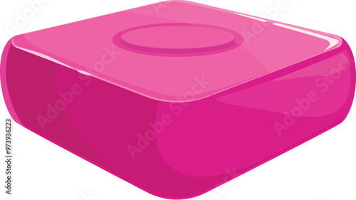 Pink square shaped soap bar with rounded edges on white background, simple cartoon style icon