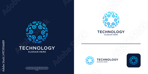 Circle connection logo. Abstract technology symbol logo design.