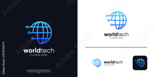 World tech logo template. Modern global globe symbol with dot connection logo.