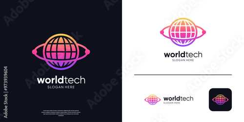 Geometric global symbol logo. Gradient tech logo vector elements.