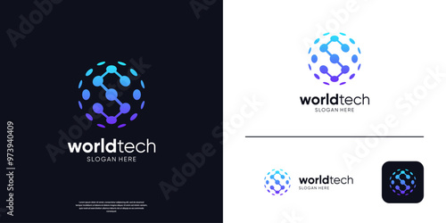 Modern tech letter S connection logo symbol global globe.