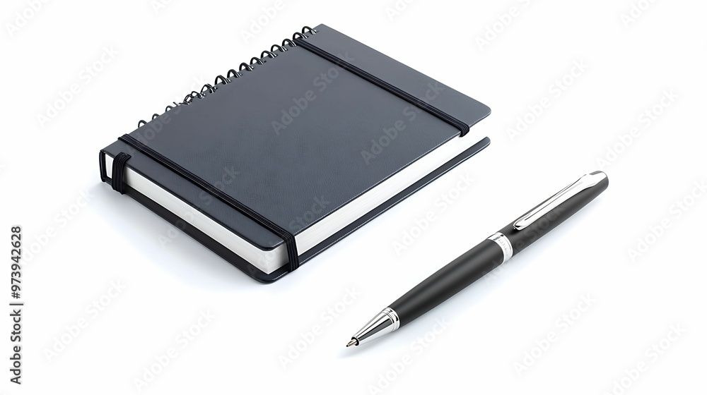 Modern Minimalist Pen and Notebook Set on White Background - Clean, Elegant, and Detailed Modern Minimalist Pen and Notebook Set on White Background - Clean, Elegant, and Detailed