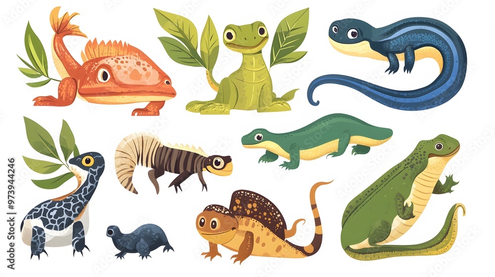 Obraz premium Collection of Cartoon Lizards with Different Colors and Patterns