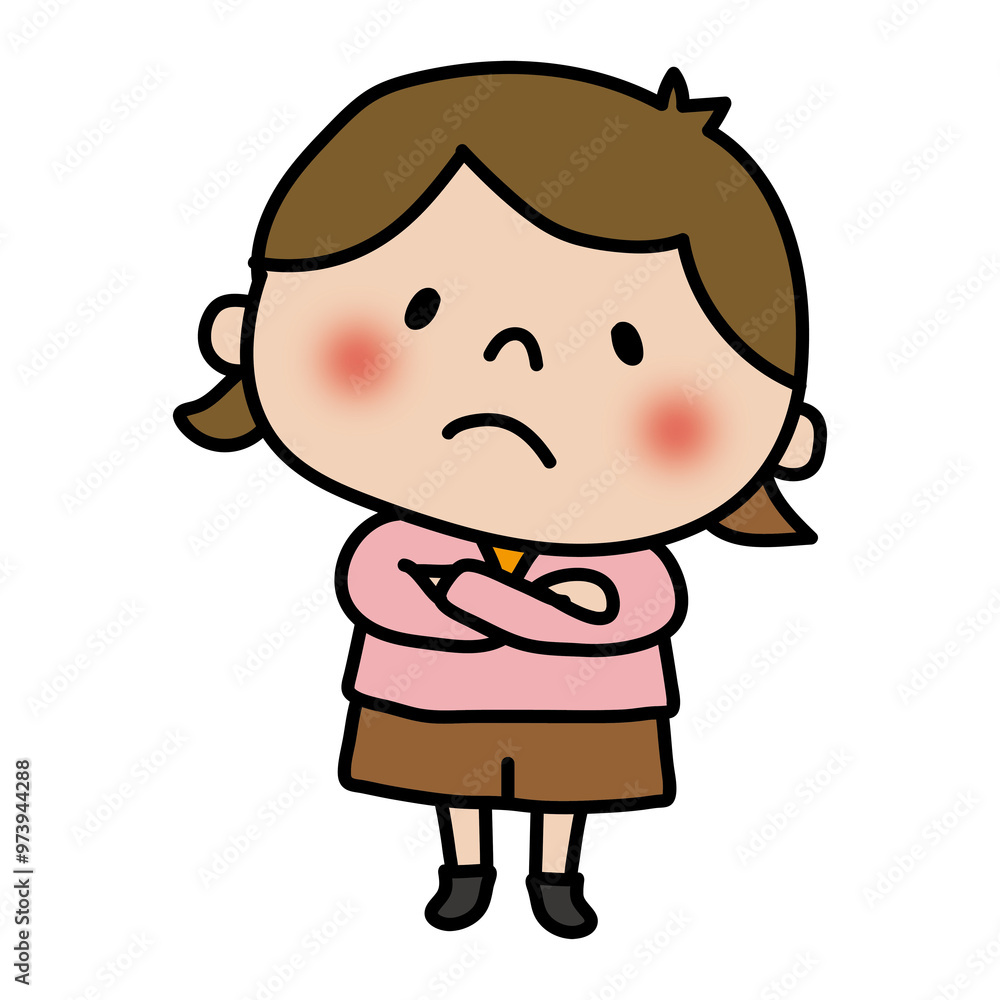 腕組みをして悩んでいる子供(女の子1) 腕組みをして悩んでいる子供(女の子1)
