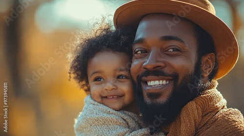 Father and son bond together in the park with the father carrying the child on his back The couple smiled and enjoyed the beautiful surroundings. photo