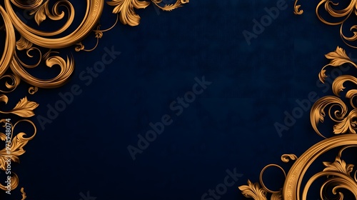 Royal blue background with golden baroque swirls, seamless and intricate, digital pattern, rich and luxurious, ornate details, classic style.