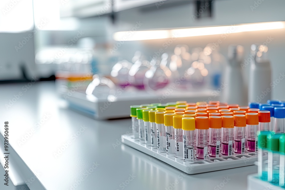 Laboratory setup with test tubes and glassware. Laboratory setup with test tubes and glassware.