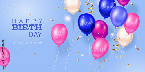Happy birthday party realistic  poster background, celebration, event, template, banner, cover, invitation, greeting, web, vector