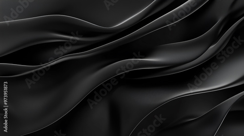 Black satin background Elegant Black Silk Fabric Close-Up 