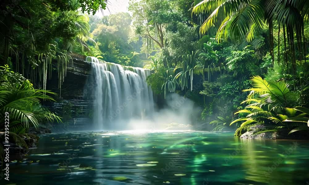Serene Waterfall in Lush Jungle Serene Waterfall in Lush Jungle
