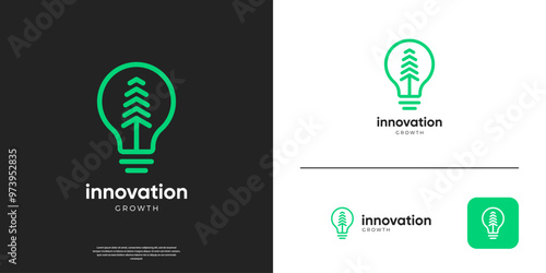Abstract arrow growth logo design. Simple tree and light bulb logo inspiration.