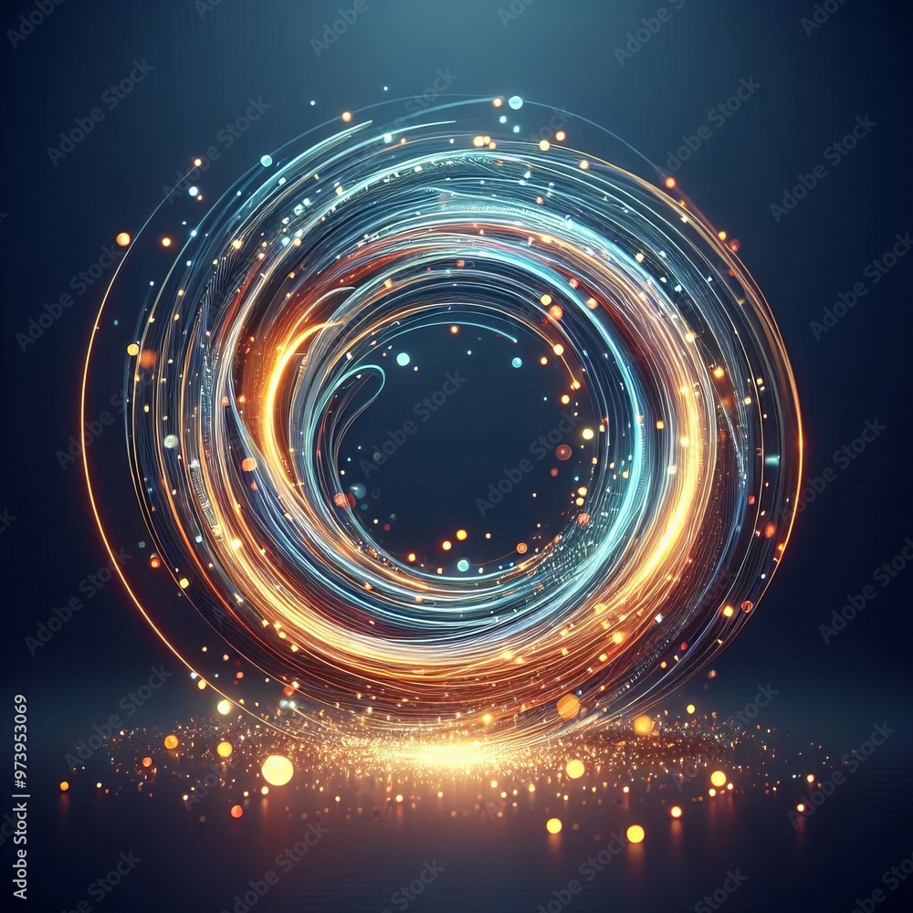 Fractal burst arrangement with blue, yellow, red and black spirals creating a cosmic energy design in a dark galaxy backdrop Fractal burst arrangement with blue, yellow, red and black spirals creating a cosmic energy design in a dark galaxy backdrop