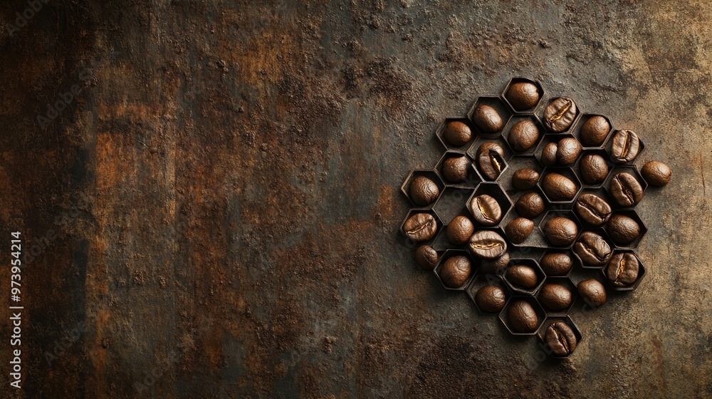 Geometric Coffee Seeds Composition on Rustic Surface with Soft Window Light Geometric Coffee Seeds Composition on Rustic Surface with Soft Window Light