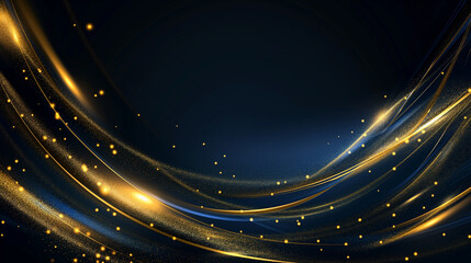 Abstract elegant gold glowing line with lighting effect sparkle on dark blue background. Template premium award design