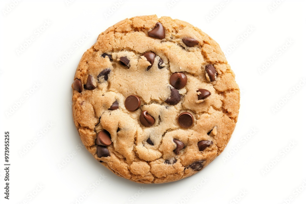 A chocolate chip cookie isolated on a white background A chocolate chip cookie isolated on a white background