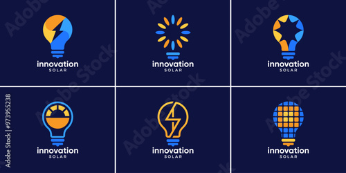 Set of solar panel logo innovation. Abstract light blub logo design template elements.