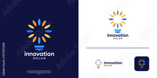 Abstract solar panel logo with light blub symbol logo design.