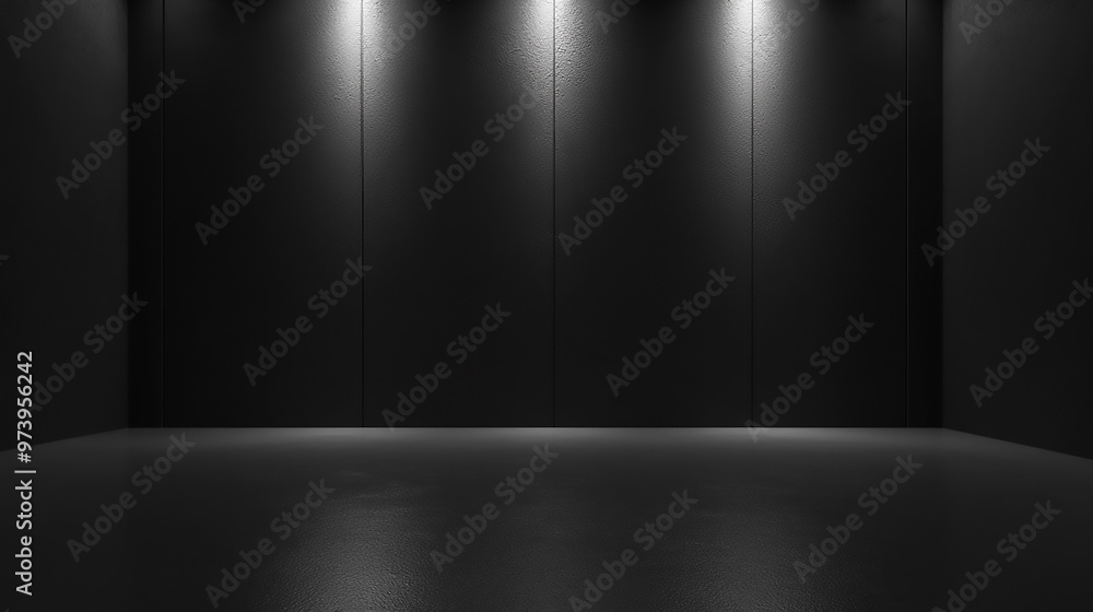 Dark empty studio room with three spotlights illuminating a minimalist black background, perfect for product photography or dramatic presentations, copy Dark empty studio room with three spotlights illuminating a minimalist black background, perfect for product photography or dramatic presentations, copy