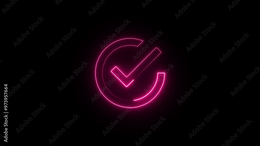 Glowing neon Tick Inside Circle icon isolated on black background. HD Video motion graphic animation Glowing neon Tick Inside Circle icon isolated on black background. HD Video motion graphic animation