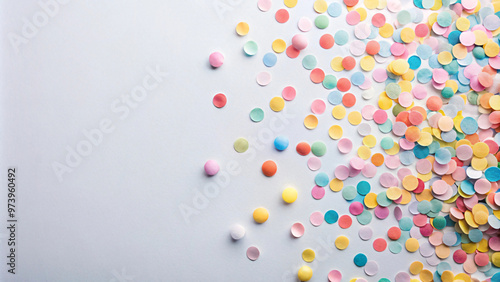 Confetti burst against a pristine white backdrop, creating a vibrant and festive scene