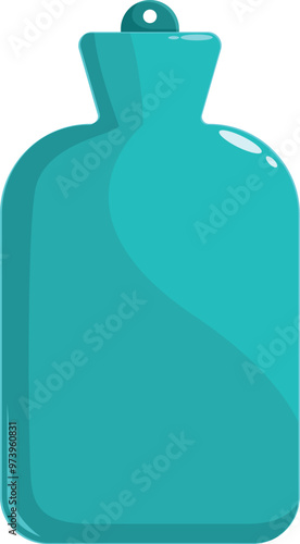 Turquoise rubber hot water bottle closed with its cap, for warming up in bed or relieving muscle pain