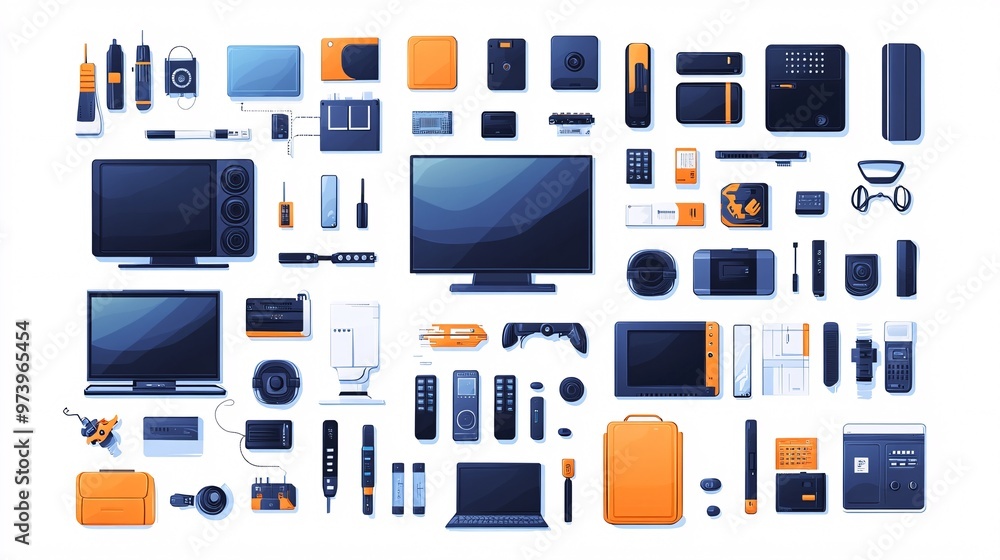 Electronics store furniture set isolated on white background, vector ...