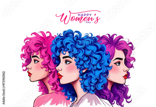International Women's Day template for advertising, banners, leaflets and flyers. Women's Equality Day. Colorful girl illustration