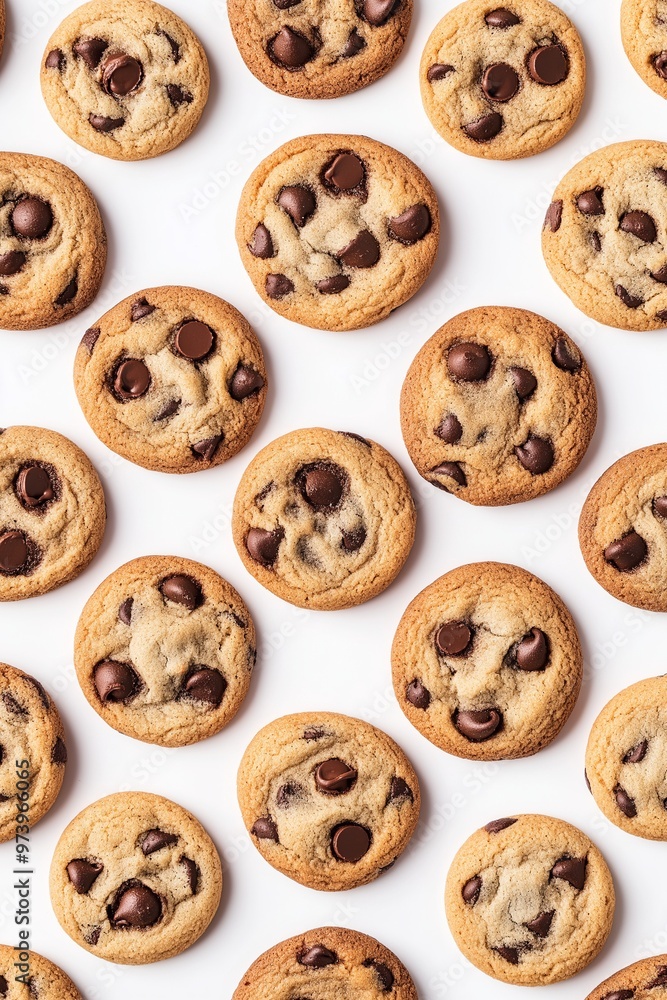 Chocolate chip arranged on an isolated white background Chocolate chip arranged on an isolated white background