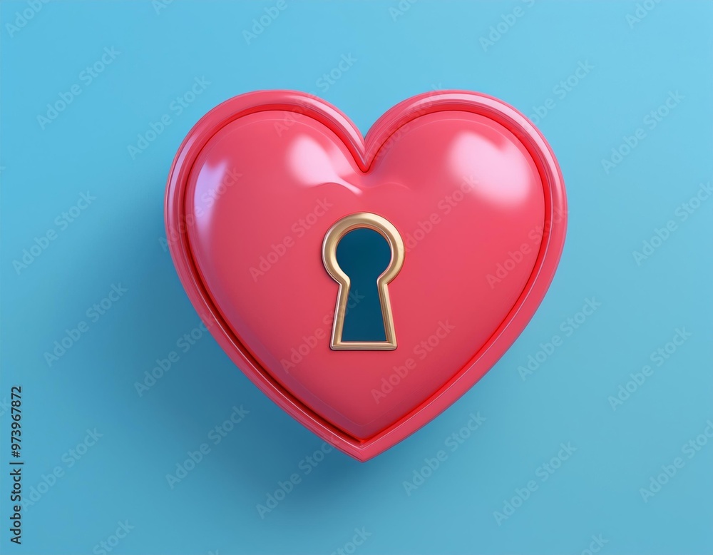 3D pink heart with a golden keyhole, 3D illustration 3D pink heart with a golden keyhole, 3D illustration