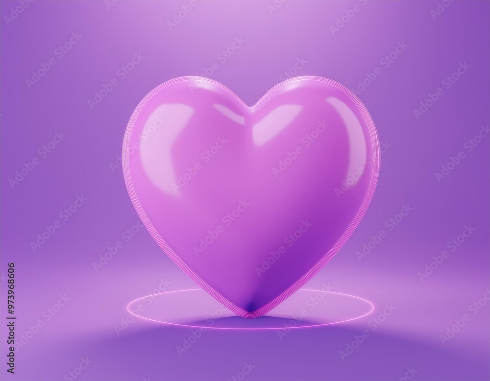 3D shiny purple heart sits on a purple background, 3D illustration 3D shiny purple heart sits on a purple background, 3D illustration