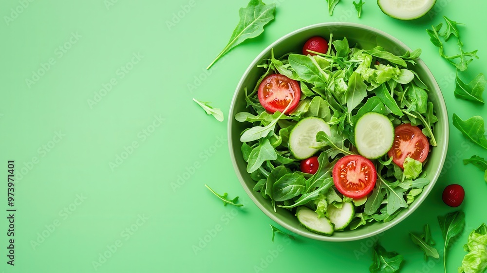 Lush green banner featuring fresh salad ingredients, healthy lifestyle promotion, World Vegetarian Day, modern clean design Lush green banner featuring fresh salad ingredients, healthy lifestyle promotion, World Vegetarian Day, modern clean design