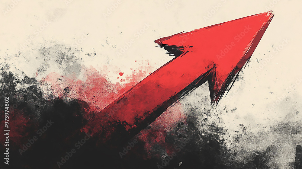 simple red arrow drawn with marker on a white background, the curved ...
