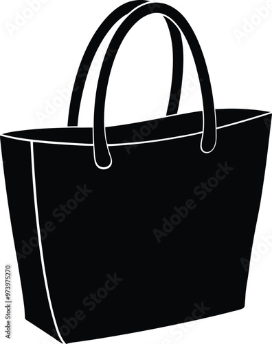 Tote bag silhouette Vector Icon, Illustration on black and white.