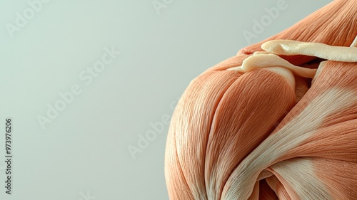 A detailed close-up of human muscle anatomy, showcasing the intricate structure and color variations of muscle fibers.