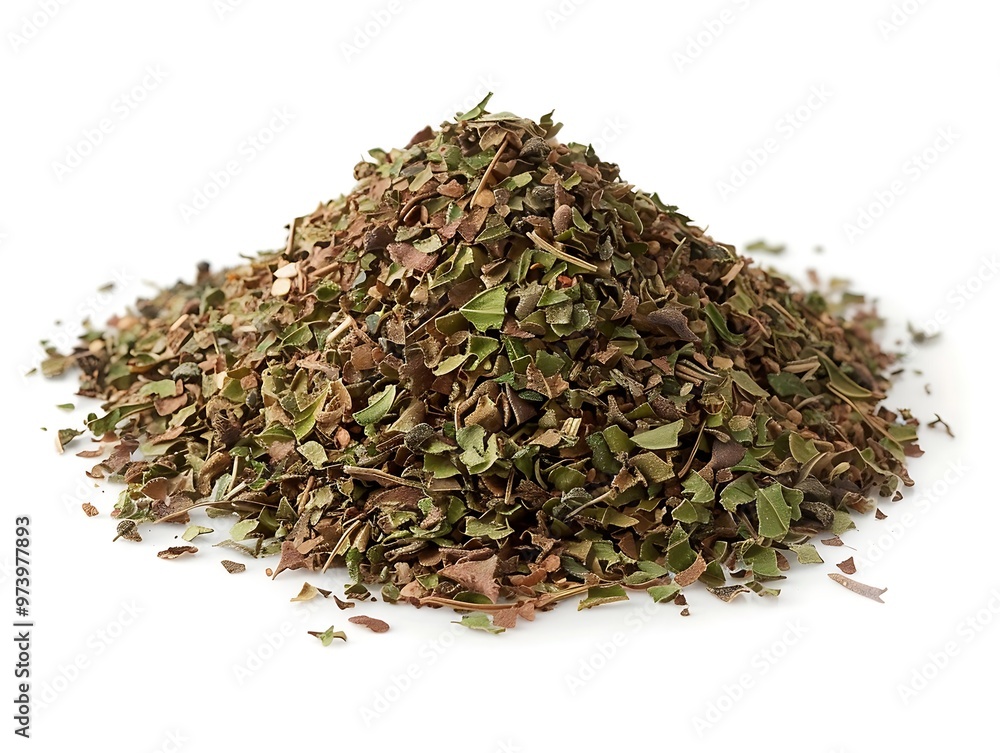 Heap of dried oregano leaves isolated on white background. Heap of dried oregano leaves isolated on white background.