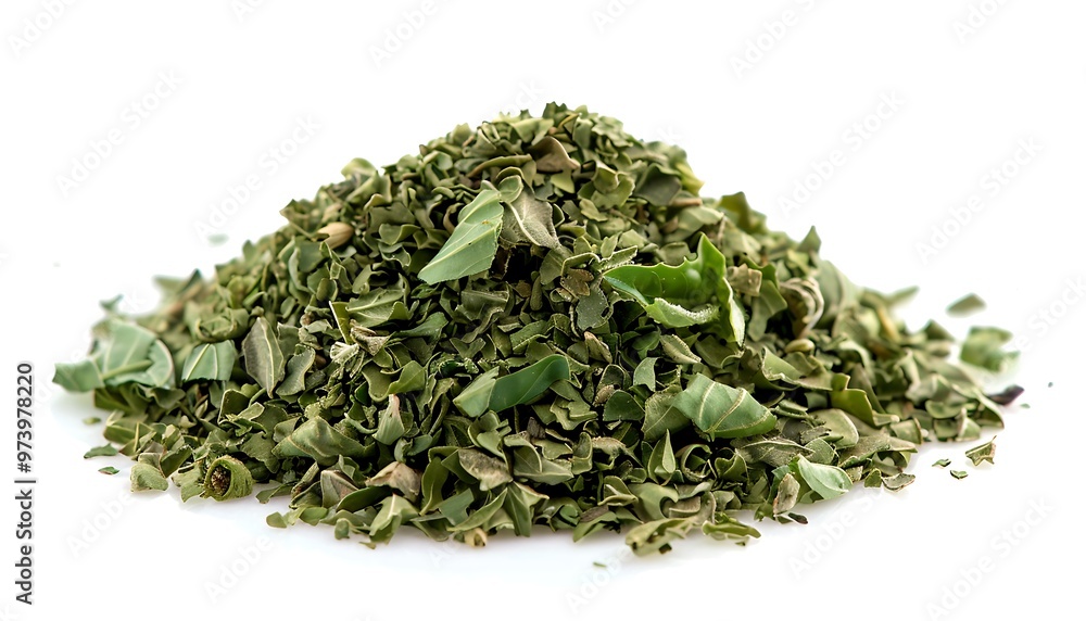 Heap of dried oregano leaves isolated on white background. Heap of dried oregano leaves isolated on white background.