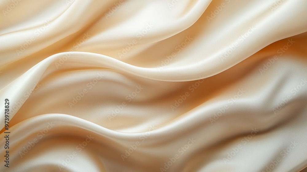 A soft beige background with a luxurious satin cloth in a flowing wave A soft beige background with a luxurious satin cloth in a flowing wave