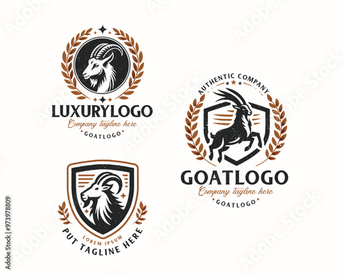 Set bundle retro badge vintage goat tattoo for business company 