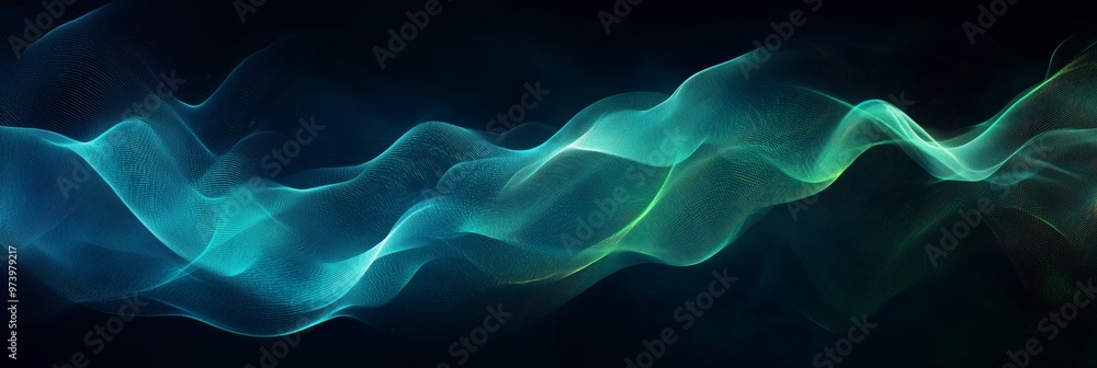 Abstract background with blue and green waves on black Abstract background with blue and green waves on black