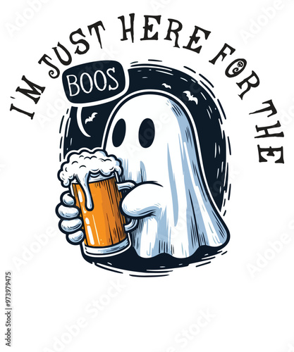 I'm Just Here For The Boos Halloween Beer lovers T-Shirt Design vector,
awkward halloween, boos funny halloween ghost design, cute ghost drink beer,  boo crew,  scary halloween design, women creepy