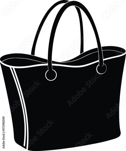 Tote bag silhouette Vector Icon, Illustration on black and white.