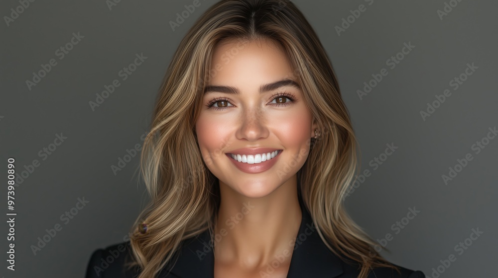 headshot of beautiful woman in business suit, smiling, light brown hair with highlights headshot of beautiful woman in business suit, smiling, light brown hair with highlights