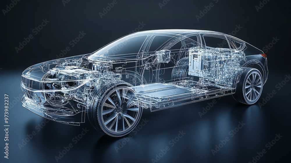 Naklejka premium Generative AI illustration of contemporary automobile 