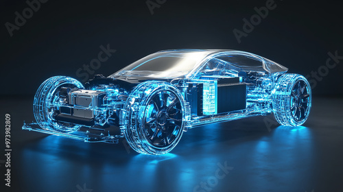Hydrogen fuel cell car chassis concept. Clean transportation