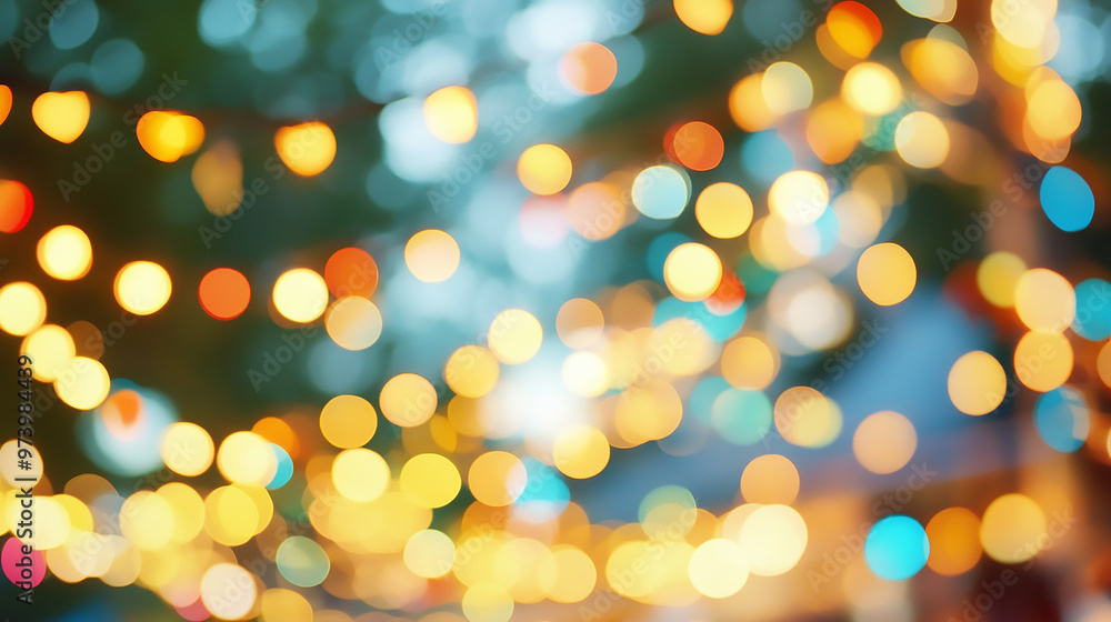 Fototapeta premium Abstract cream background with soft blurry festival lights and a colorful bokeh effect, perfect for invitations and celebration-themed visuals