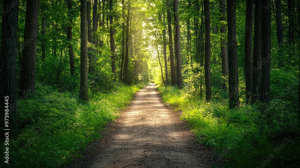 A serene forest path illuminated by sunlight, surrounded by lush greenery, perfect for nature walks and peaceful retreats. A serene forest path illuminated by sunlight, surrounded by lush greenery, perfect for nature walks and peaceful retreats.