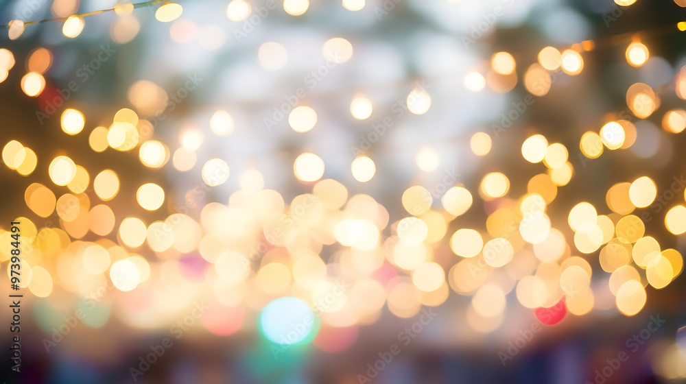 Fototapeta premium Abstract cream background with soft blurry festival lights and a colorful bokeh effect, perfect for invitations and celebration-themed visuals