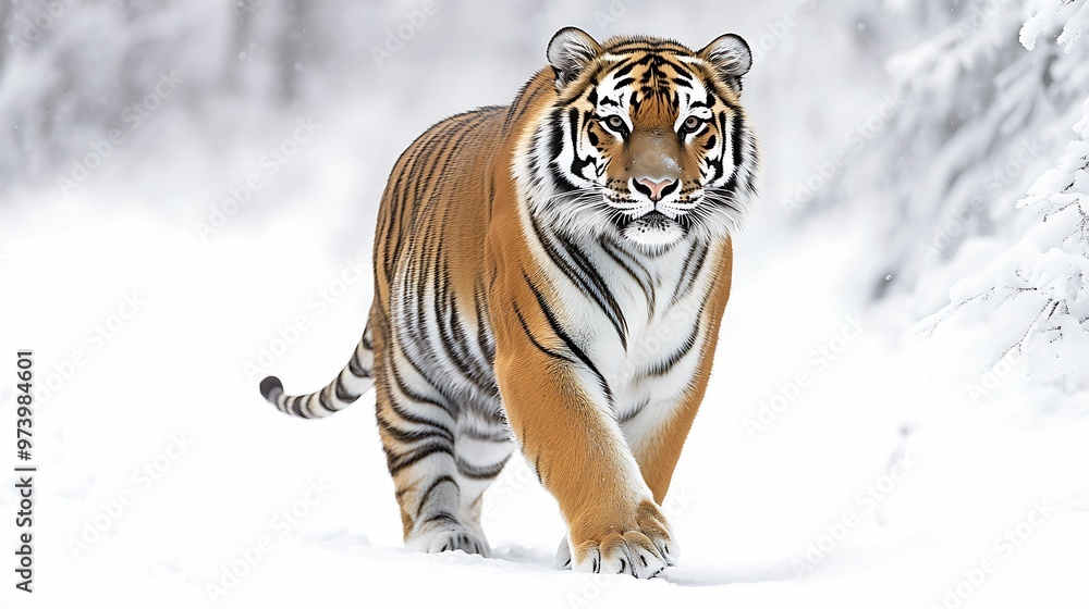 Obraz premium Majestic Rare Siberian Tiger in Snowy Forest - Endangered Species Captured with Canon EOS R5 II and 50mm f/1.2 Lens